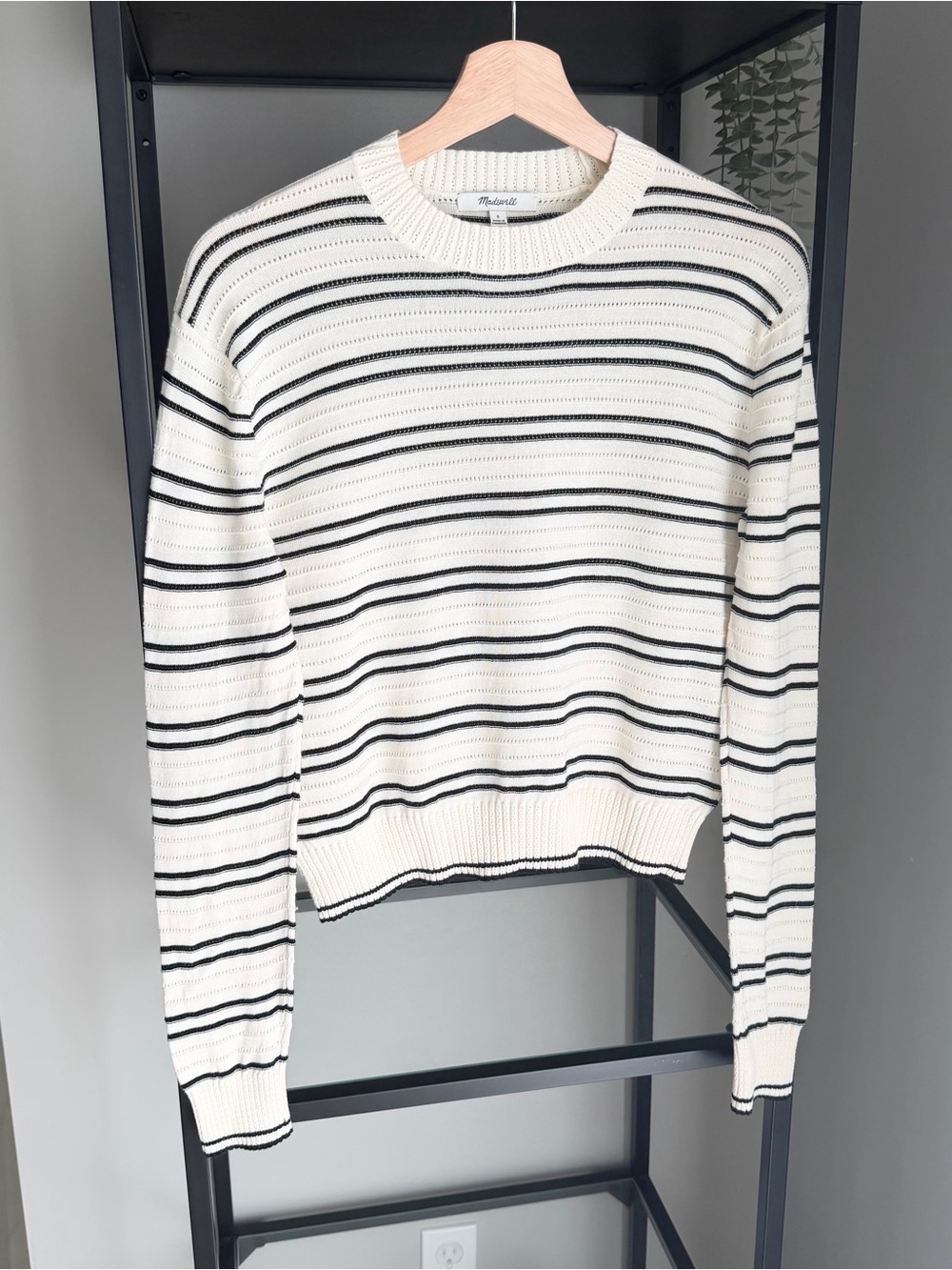 Madewell Striped Textured Stitch Crewneck Sweater